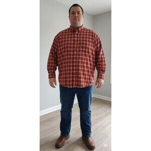 Cabelas Mens Orange Rust Color Plaid  Long sleeve Button Up Shirt Size 2XL